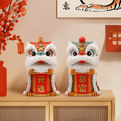 国潮醒狮桌面摆件舞狮客厅玄关酒柜祝福前台装饰乔迁开业礼物创意