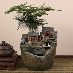 覆古创意老房子流水摆件生态缸流水罐鱼缸水系景观摆件循环水活水