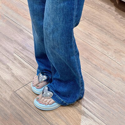 爱心浪花厚底人字拖女外穿夹脚拼色防滑百搭海边度假沙滩凉拖鞋女