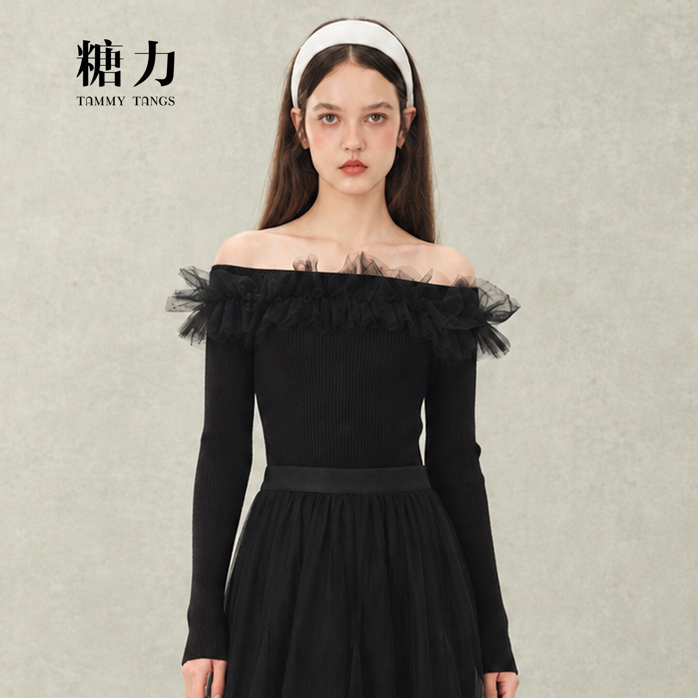 糖力显瘦修身套头一字领针织衫女图片