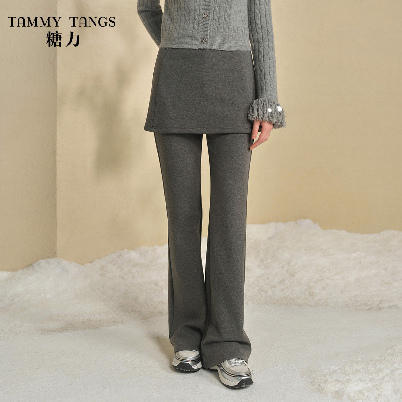 商场同款糖力 美式复古假两件微喇裤 秋冬季显瘦针织休闲裤长裤女,女装/女士精品,休闲裤,淘宝优惠券,粉丝福利购,淘宝优惠卷