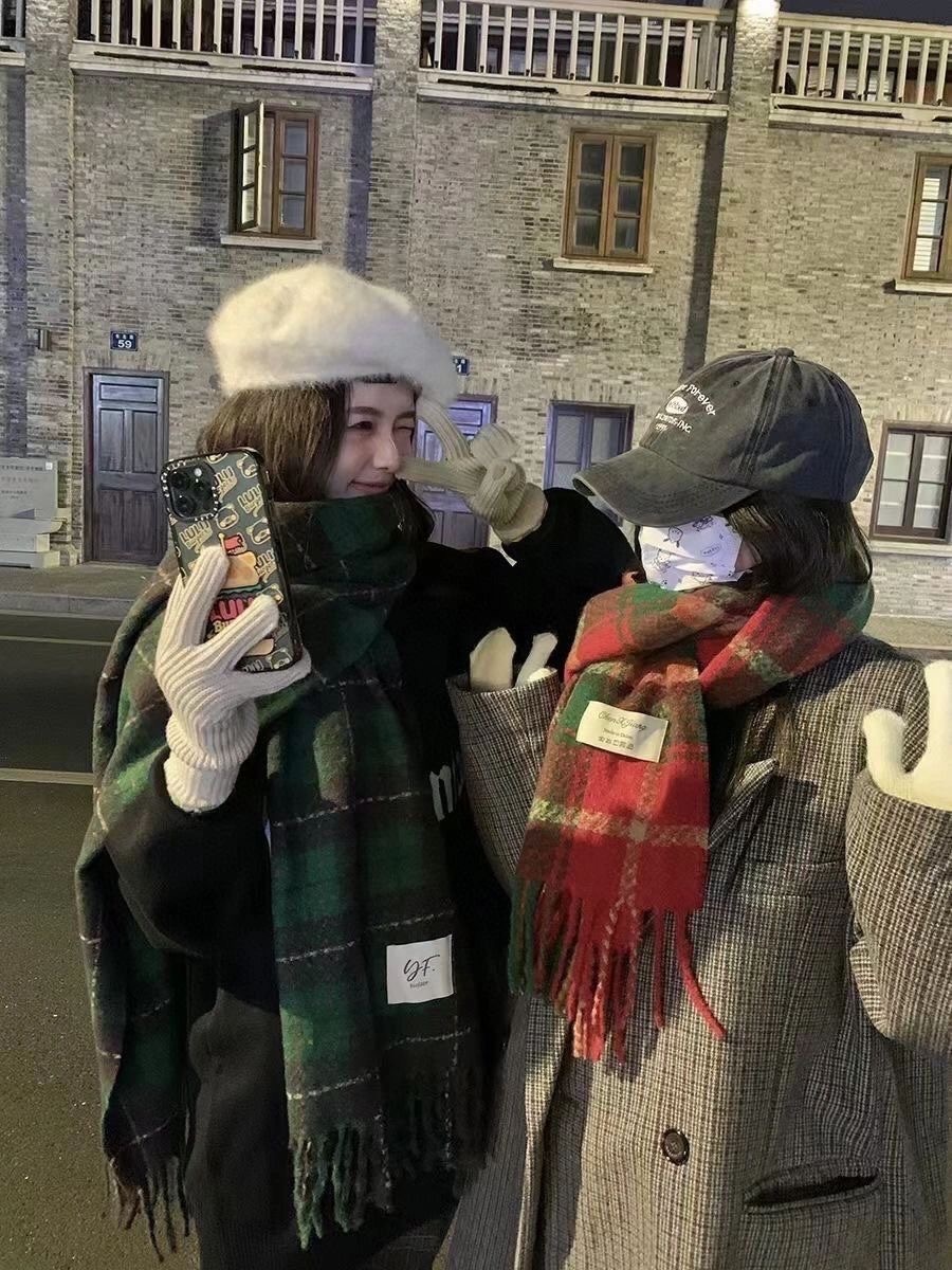 【2条装】圣诞新年款洋气闺蜜情侣软糯蓬松超厚实披肩保暖围巾D