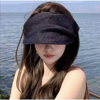 2025新款网纱帽子褶皱黑色空顶防晒帽女夏季防晒遮阳帽出游太阳帽
