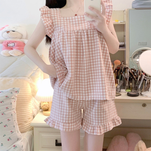 网红睡衣女生甜美无袖 夏季 纯棉2025新款 睡衣女背心短裤 家居服 套装