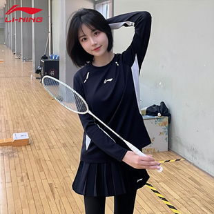 李宁高颜值羽毛球服女2026新款女生秋季撞色羽毛球服长袖T恤套装
