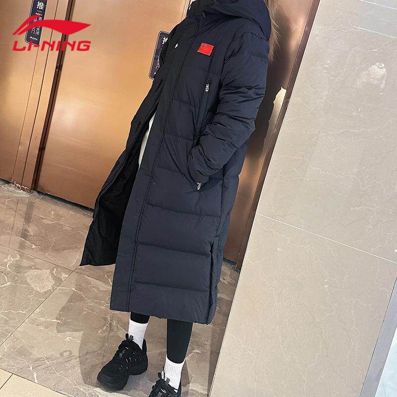 李宁高颜值羽毛球中长款羽绒服女2025新款国旗标加厚连帽保暖外套