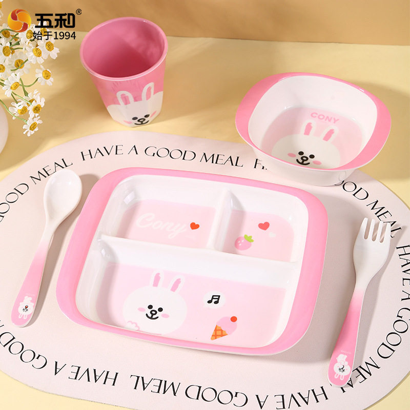 可妮兔密胺儿童餐具新品防烫卡通宝宝辅食碗分格餐盘水杯勺子叉子