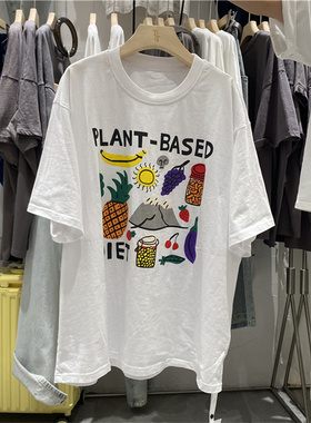 TT TY1980纯棉短袖T恤女2024新款夏季韩系圆领印花宽松上衣95509