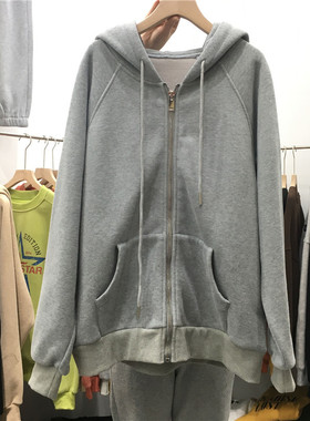 TY1980 冬季新款女装韩版宽松加绒加厚连帽开衫卫衣外套女212515