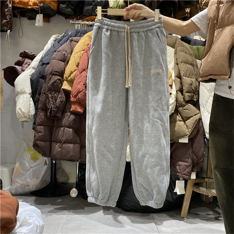 TT TY1980运动裤女冬季新款韩版宽松休闲加绒加厚束脚卫裤女85806