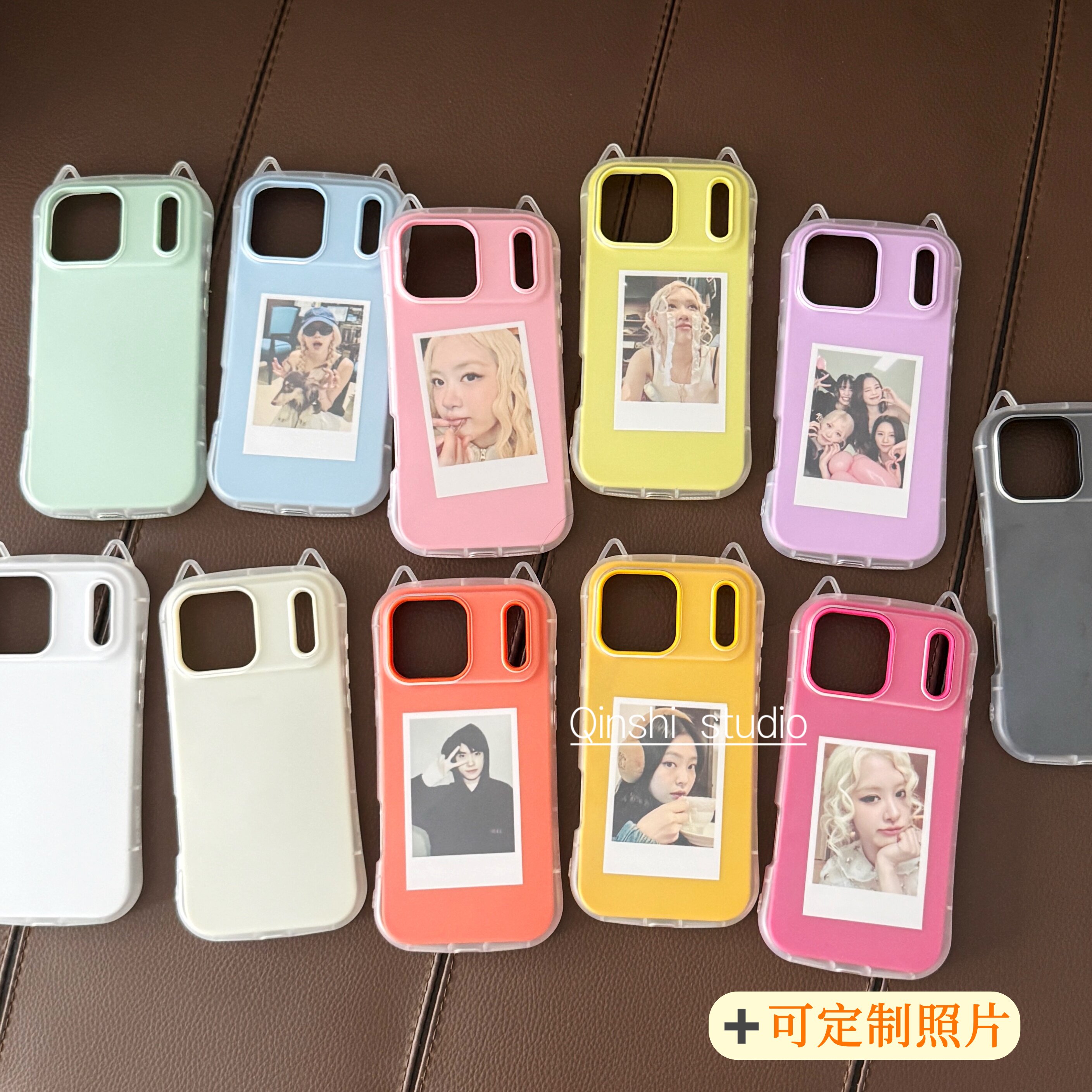 勤仕 糖果色猫耳朵二合一磨砂适用苹果17promax手机壳iPhone定制DIY打印放照片16情侣15小卡14透明防摔软硅胶