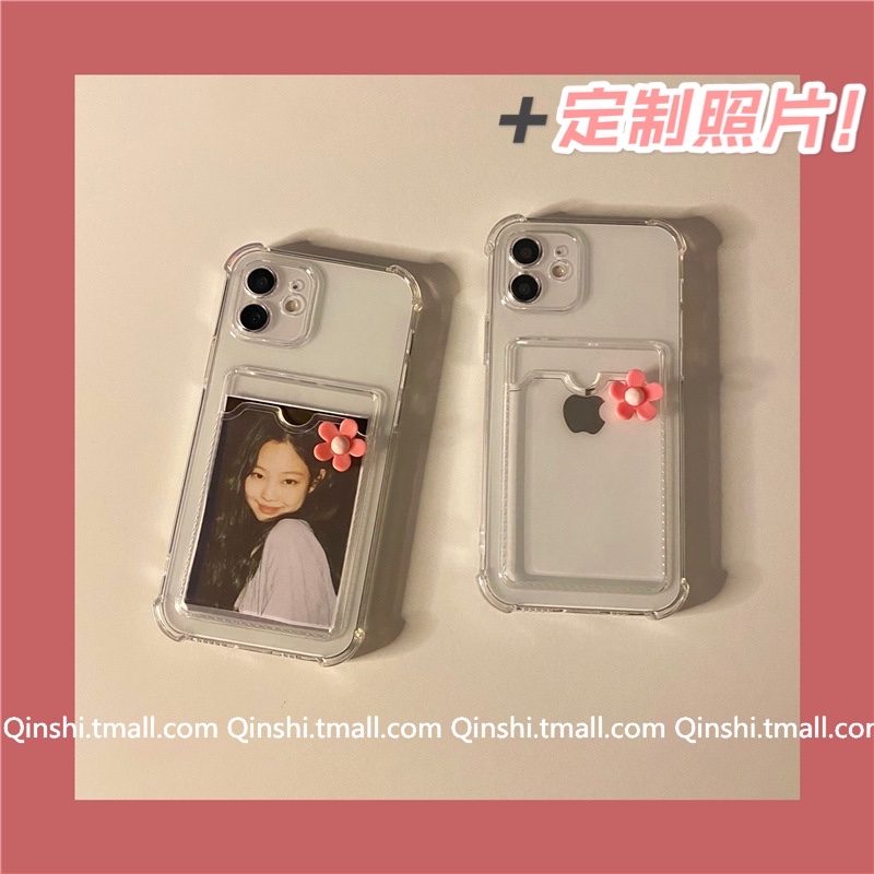 勤仕 立体花朵diy新款13放照片透明卡槽苹果12手机壳iphone11promax