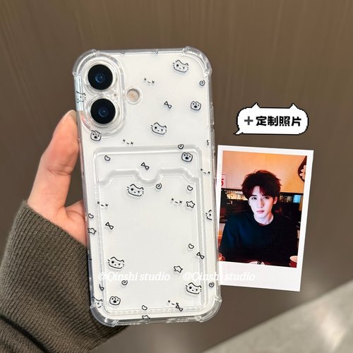 勤仕 满屏可爱小猫卡包适用苹果17promax手机壳iPhone16定制DIY打印放照片15情侣14小卡套13透明防摔软硅胶女