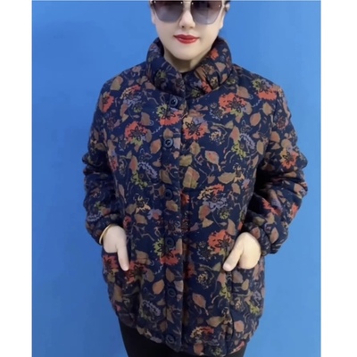 秋冬加棉女士花色外套妈妈装棉服