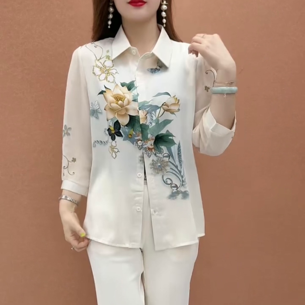 夏季新款女士花色妈妈装薄款开衫