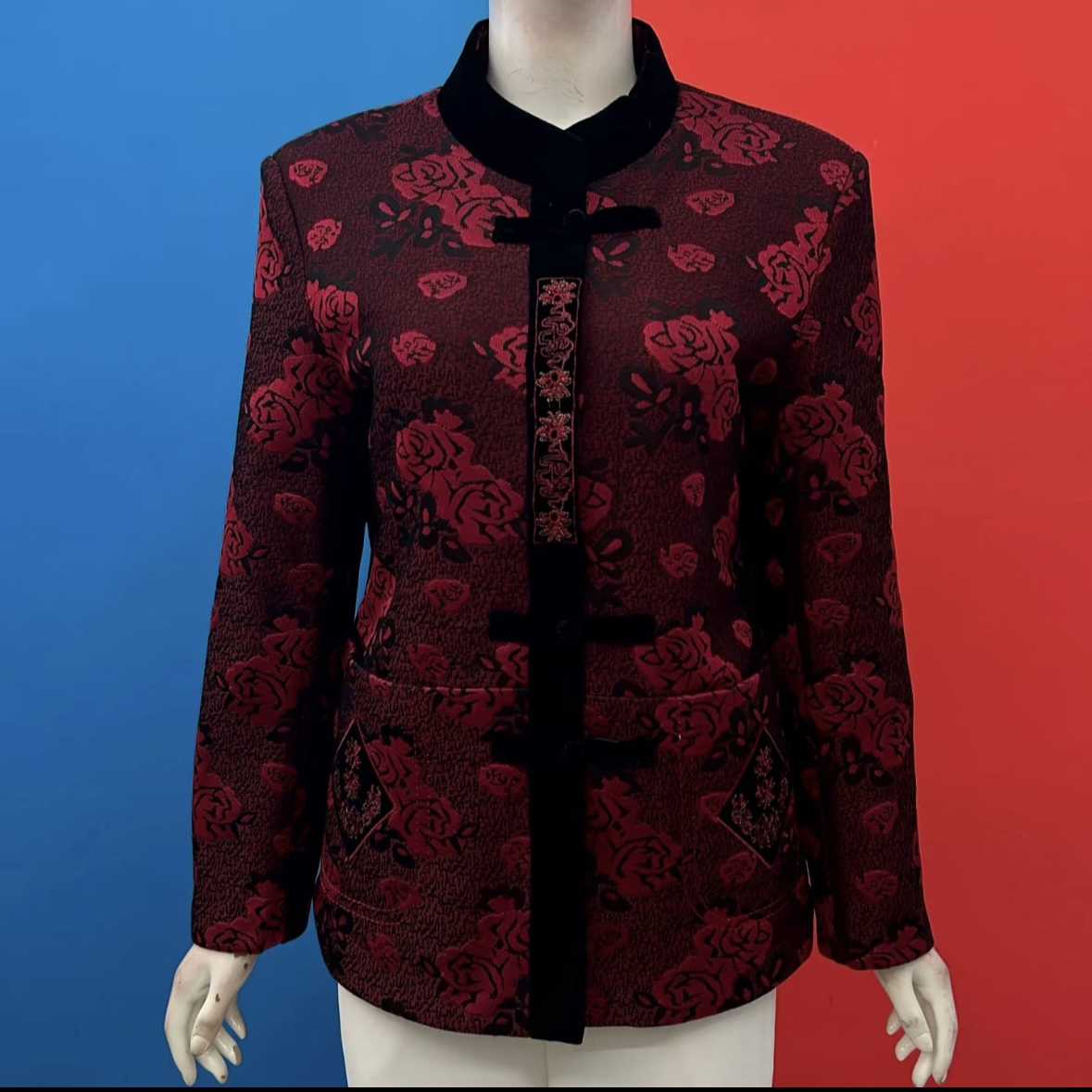 秋冬加绒国风盘扣妈妈装外套上衣