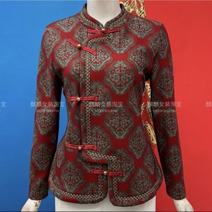 秋冬新款国风女士加绒保暖开衫时尚国风花色中老年妈妈装盘扣小衫