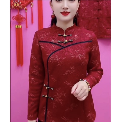 秋冬新款加绒女士国风小衫盘扣潮