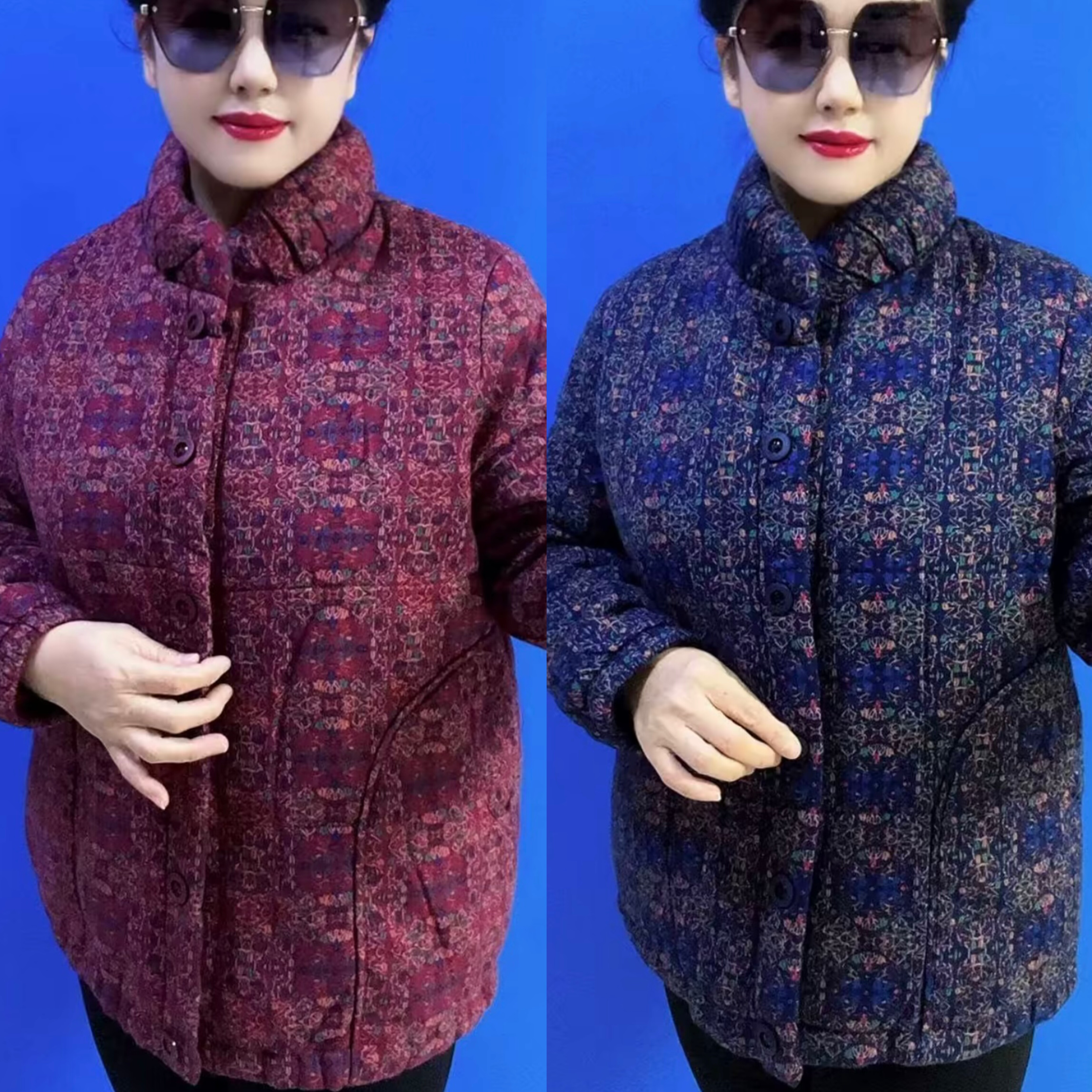 秋冬加棉女保暖外套花色妈妈棉袄