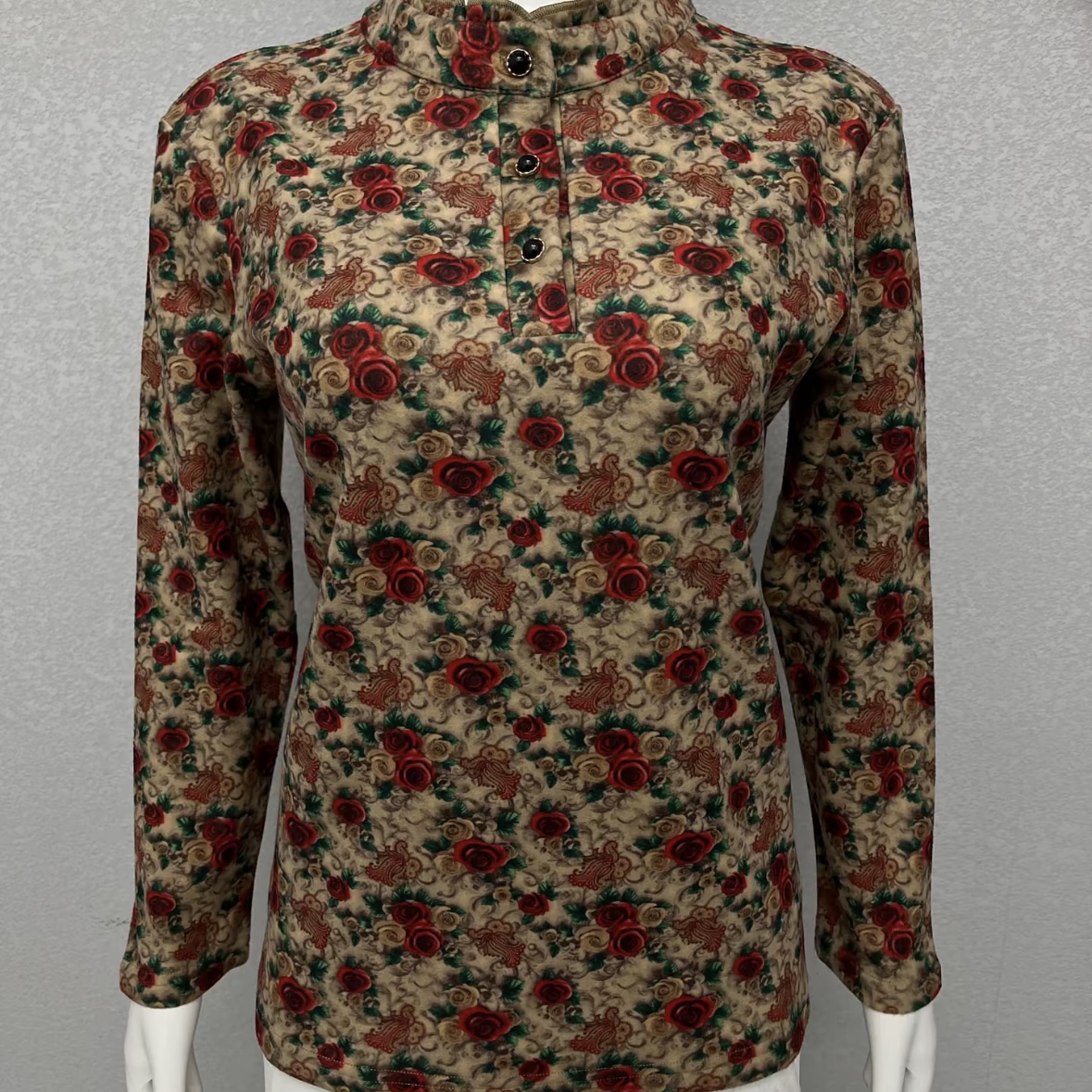 秋冬加绒女士小花洋气打底衫小衫