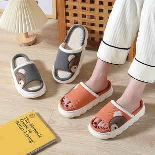 女厚底春秋室内防滑静音吸汗情侣四季 家居亚麻拖鞋 棉麻地板布拖男
