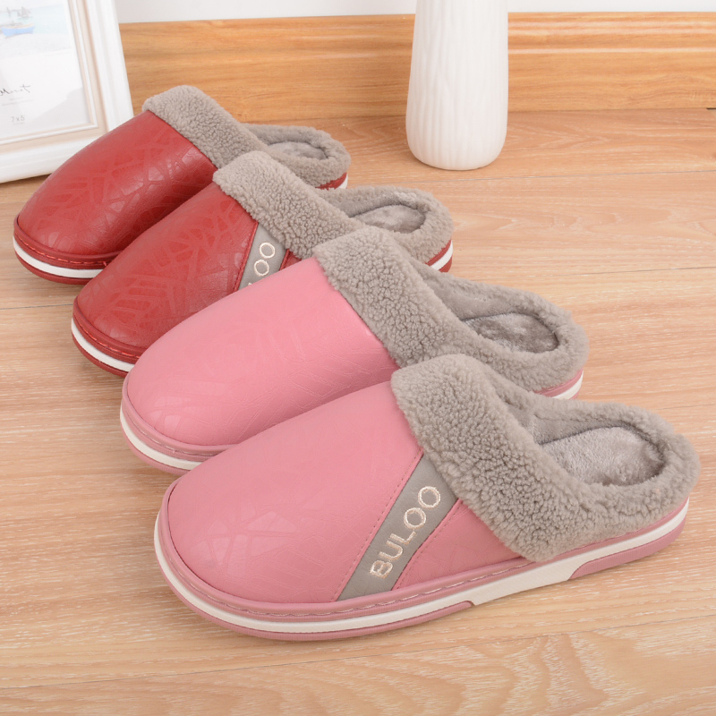 皮面防水棉拖鞋冬季家用防滑