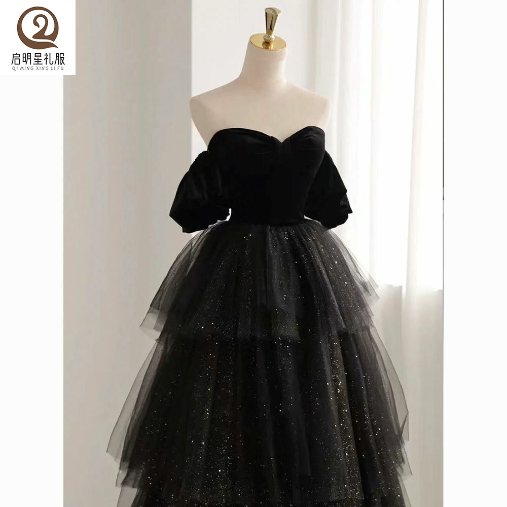 黑色宴会晚礼服裙女2024新款18岁成人礼平时可穿学生艺考演出高级