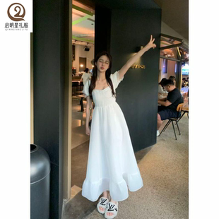 白色晚礼服女宴会气质法式小个子领证登记订婚连衣裙平时可穿显瘦