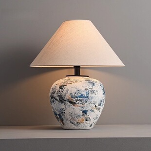 侘寂风台灯陶罐摆件中古风装饰日式客厅卧室酒店床头怀旧民宿灯饰