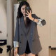 外套女2026春秋新款 灰色翻边蕾丝袖 西装 小众设计感休闲西服上衣潮