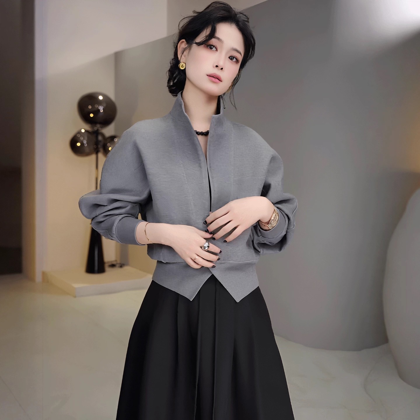 欧货时尚半拉链立领长袖卫衣女