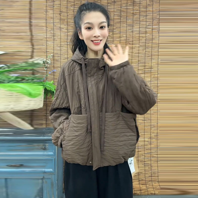 大码连帽夹棉短外套百搭保暖棉衣