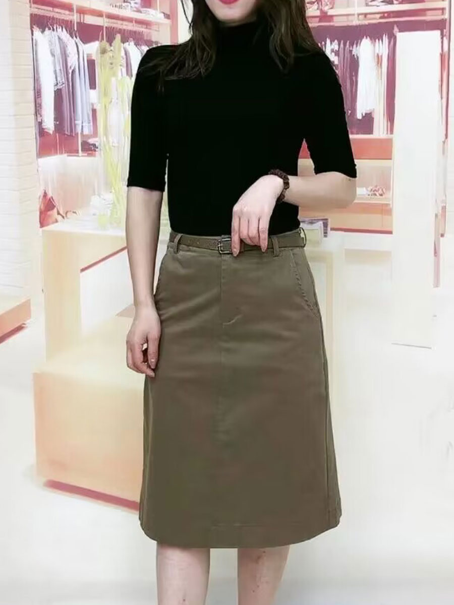 中长款高腰韩版送腰带半身裙