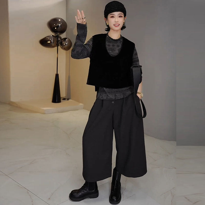 高级感女秋装新款丝绒马甲+圆领小象打底衫+毛呢九分休闲裤三件套,女装/女士精品,时尚套装,淘宝优惠券,粉丝福利购,淘宝优惠卷