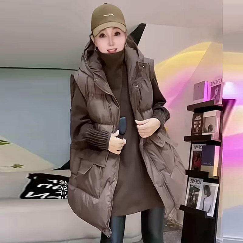 中长款棉马甲韩版拉链连帽大口袋