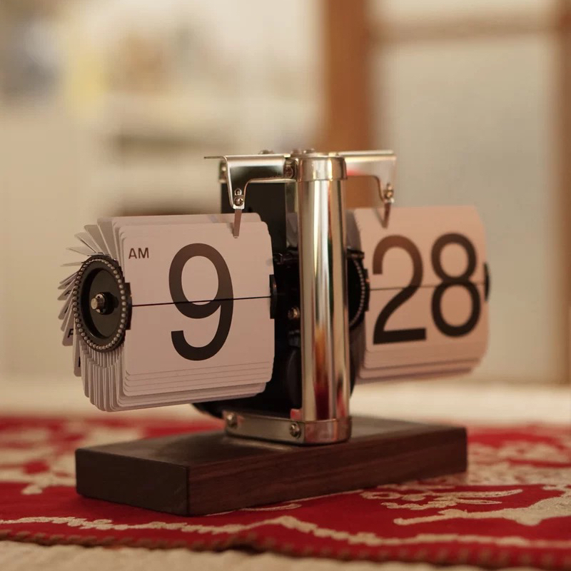 妙刻自动翻页时钟桌面摆件复古机械表摆台式数字钟表创意客厅装饰