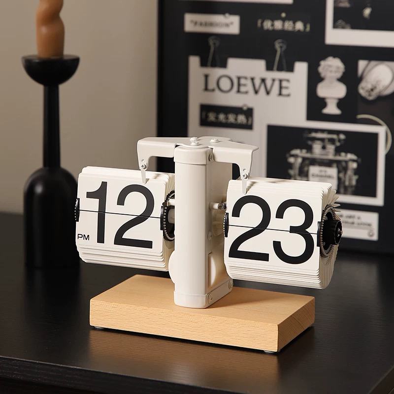 轻奢自动翻页时钟桌面摆件复古机械表摆台式数字钟表创意客厅装饰