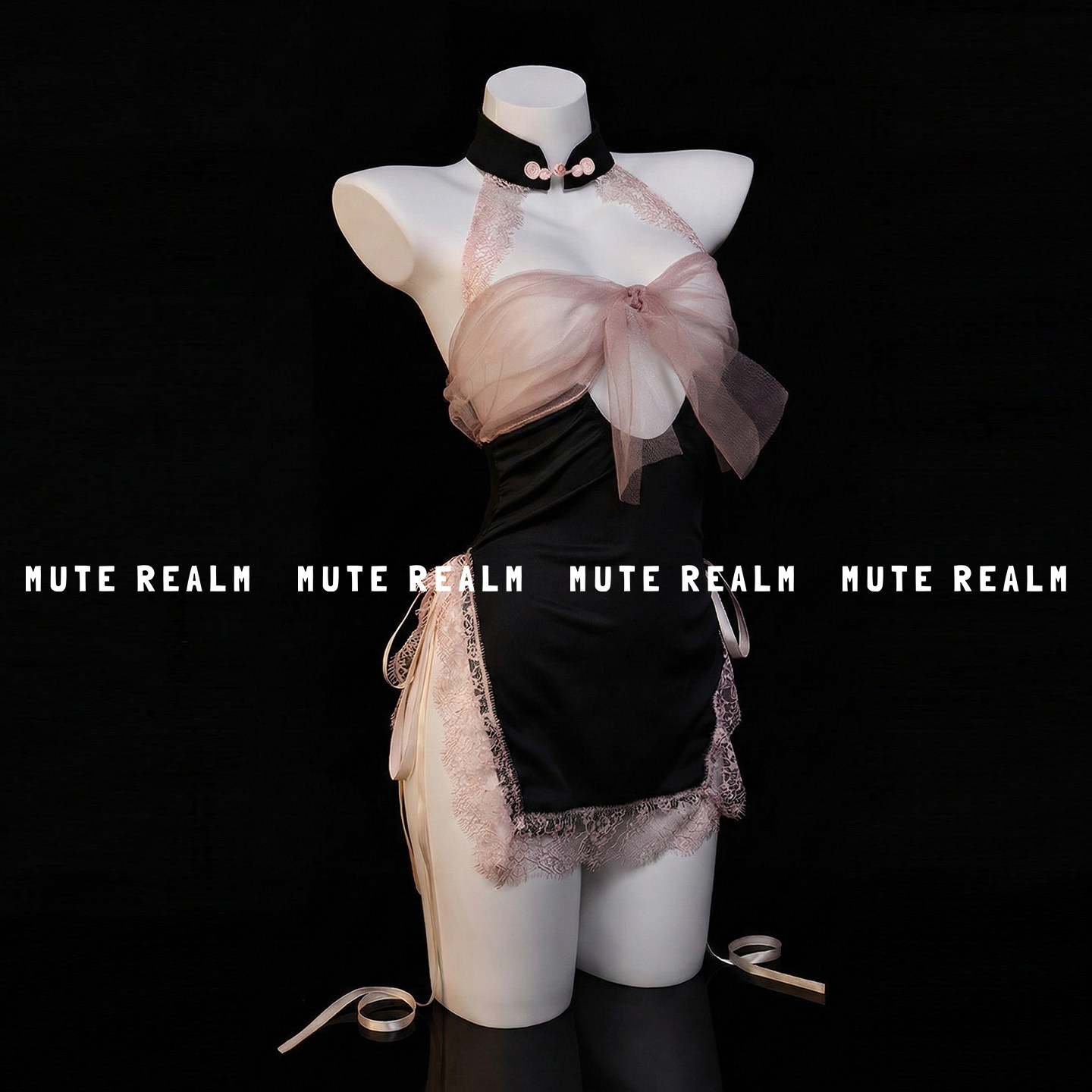 谧境空间「粉桃回忆」性感名媛旗袍挂脖开叉包臀短裙制服套装qqny