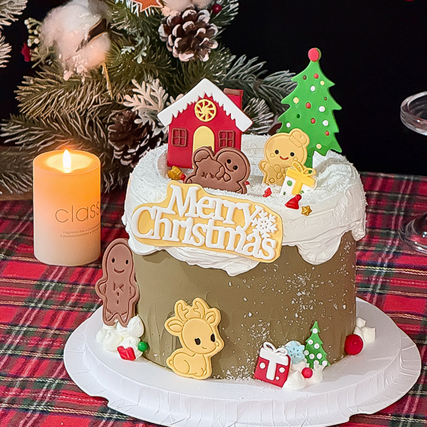 糖堡森林圣诞节翻糖切模圣诞树雪花麋鹿蛋糕装饰烘焙模具塑料压模