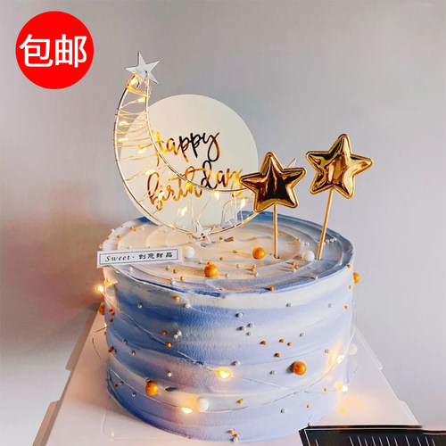 唯美铁艺星星月亮蛋糕装饰