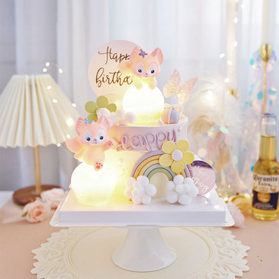 烘焙蛋糕装饰摆件川沙妲己玲娜贝儿小狐狸月球灯网红女孩生日插件