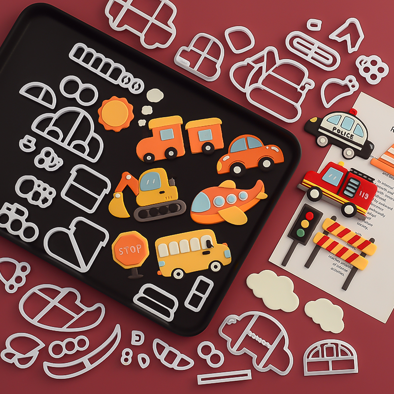 糖堡森林卡通汽车飞机翻糖切模儿童生日蛋糕装饰烘焙模具塑料压模