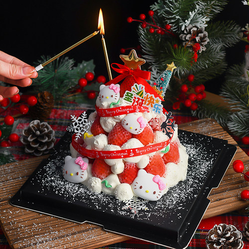 kt猫草莓塔许愿树圣诞节蛋糕装饰