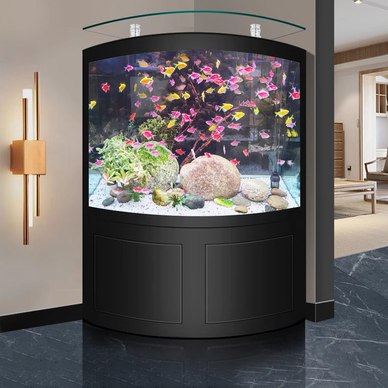 扇形创意轻奢金鱼缸办公室客厅酒店热弯玻璃中大型底滤智能水族箱,宠物/宠物食品及用品,底柜/落地缸,淘宝优惠券,粉丝福利购,淘宝优惠卷
