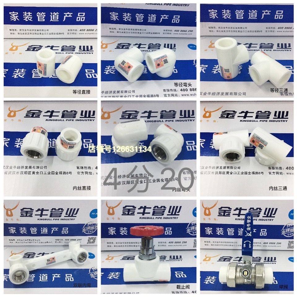武汉金牛管业白色家装ppr4分20冷热水管配件家装热熔接头内丝弯头