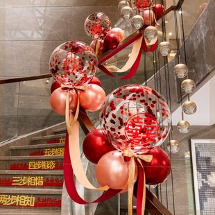 扶梯结婚装 饰婚庆楼梯扶手创意浪漫婚房布置套餐婚礼新房气球拉花