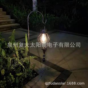 跨境户外太阳能风铃灯 灯泡铁艺风灯 LED花园铁艺风铃灯具 复古式