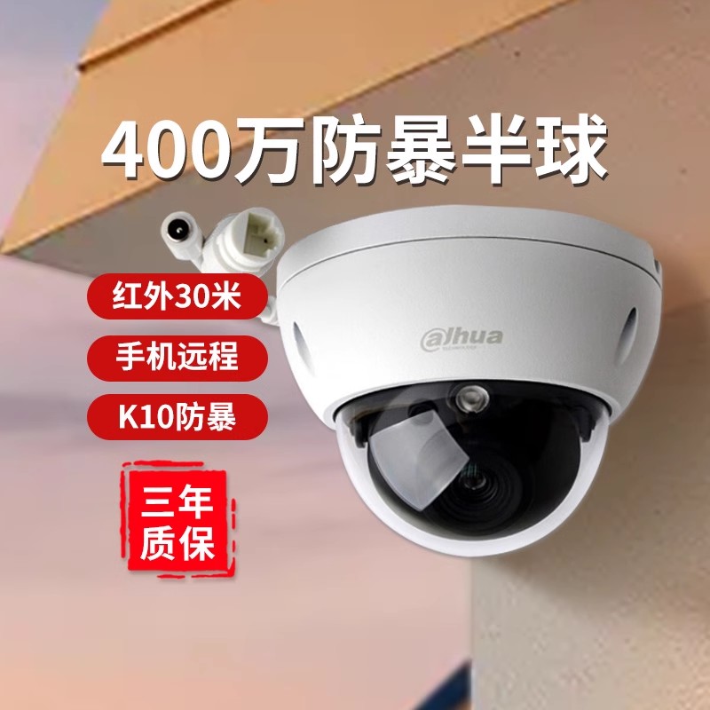 大华400万防暴半球人脸警戒网络监控摄像头室内商用远程POE