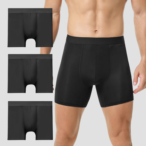 男士加长运动内裤加大码200斤冰丝速干男生防磨腿平角裤四角裤