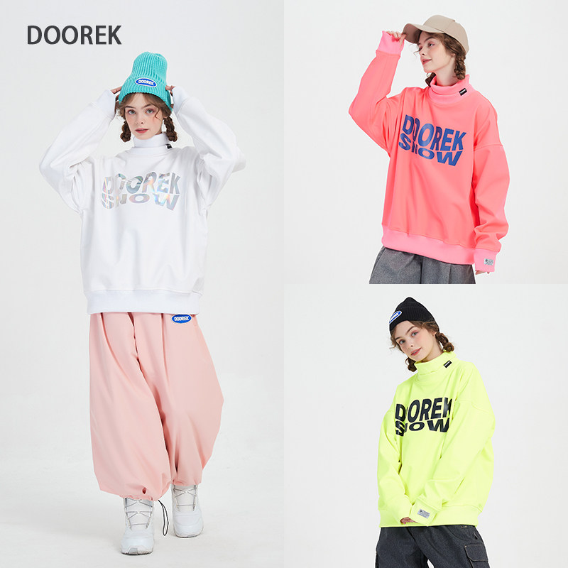 蘑菇头doorek滑雪服带logo防水卫衣女中性高领男单板双板